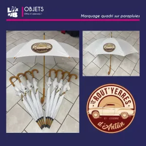 Marquage quadri sur parapluies pour Les rout'yerres d'antan