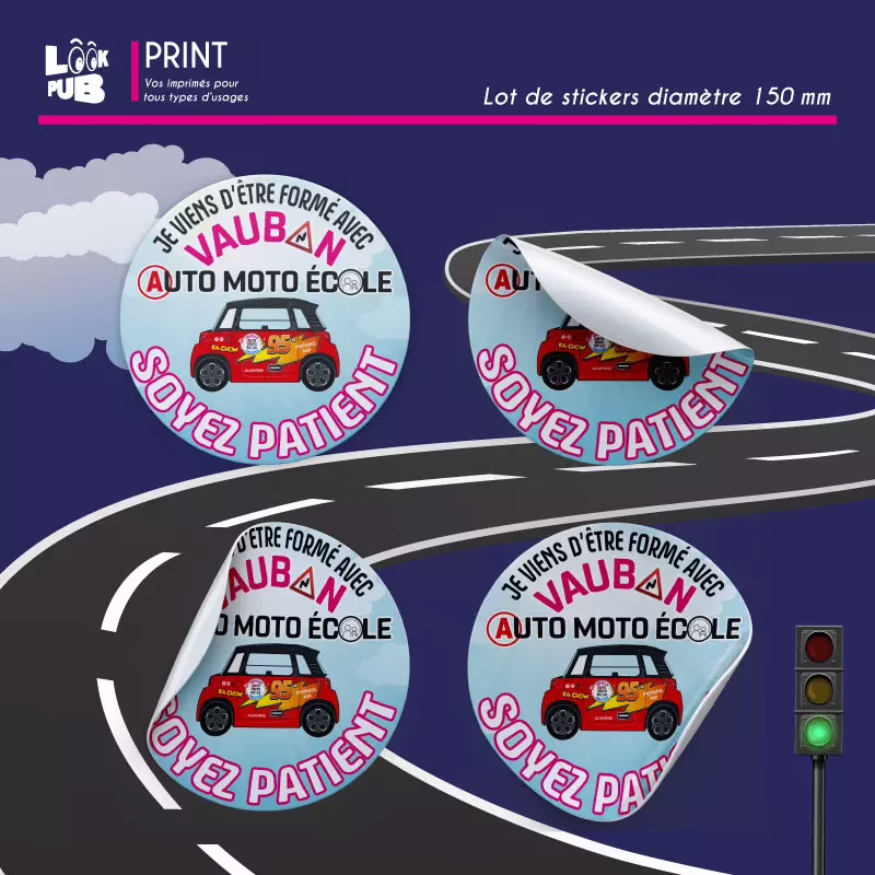 Print personnalisé - Lot de stickers diamètre 150mm pour Auto-école Vauban