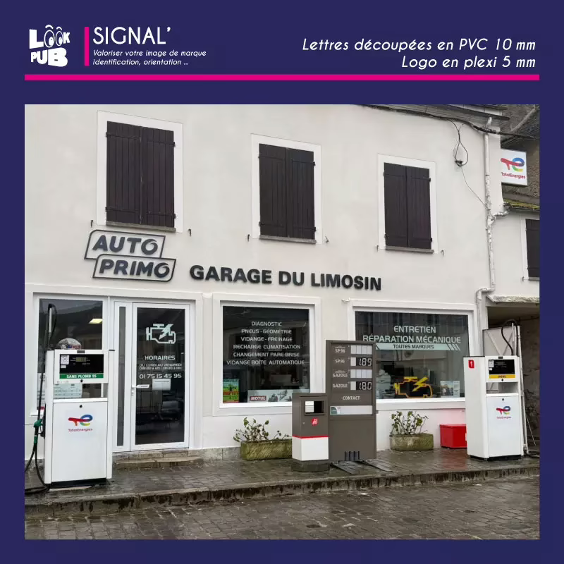 Signal personnalisé - Enseigne Lettres découpées en PVC AUTO PRIMO Garage du Limosin