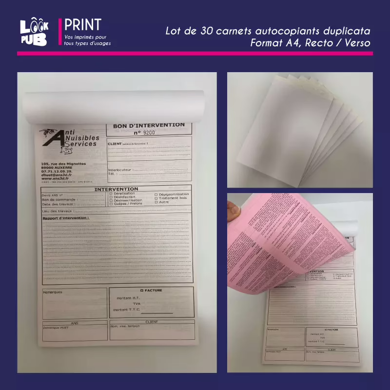 Print personnalisé - Bon d'intervention pour Anti Nuisibles Services