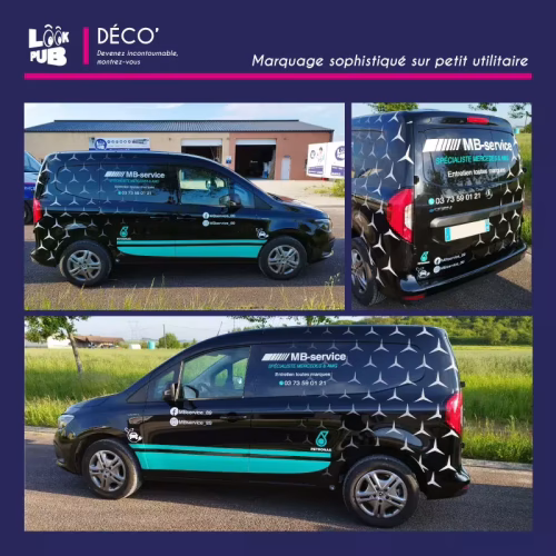 Déco personnalisé - Marquage sophistiqué sur petit utilitaire pour MB SERVICES