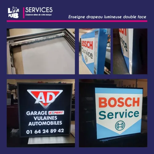 Fabrication Personnalisée enseigne drapeau lumineuse double face
