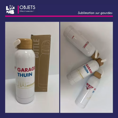 Objets personnalisé - Sublimation sur gourdes pour AD Garage Thuin