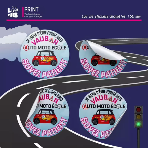 Print personnalisé - Lot de stickers diamètre 150mm pour Auto-école Vauban